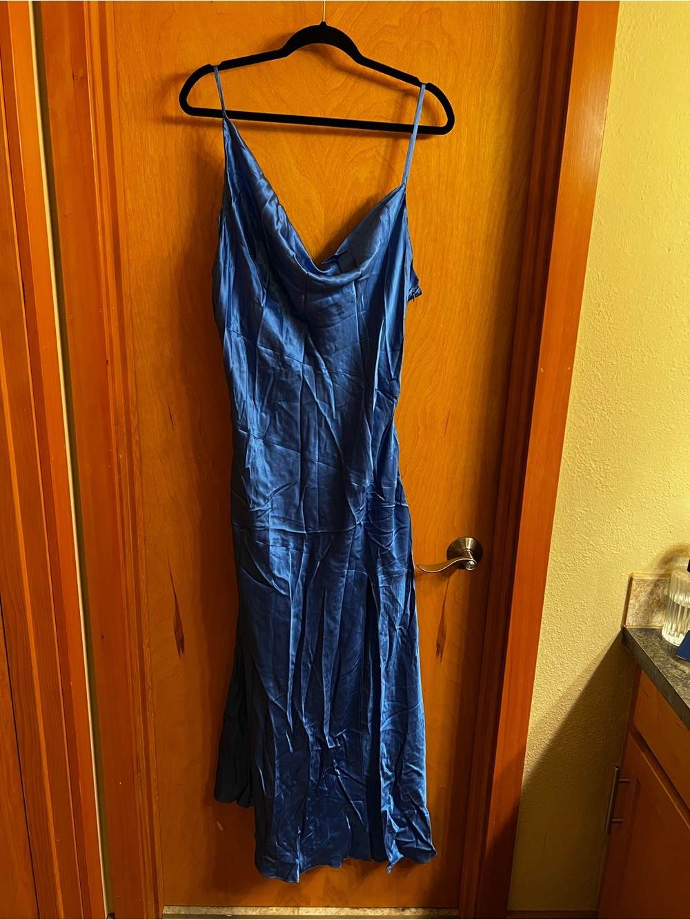 NICHOLAS Pure Silk Blue Asymmetrical Cowl Slip Midi Dress
